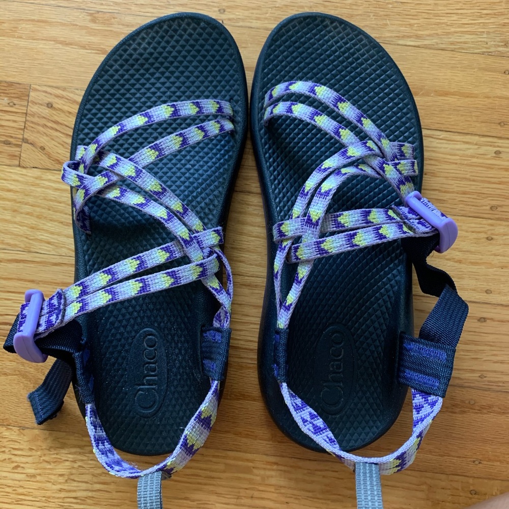 Purple and Yellow Chacos